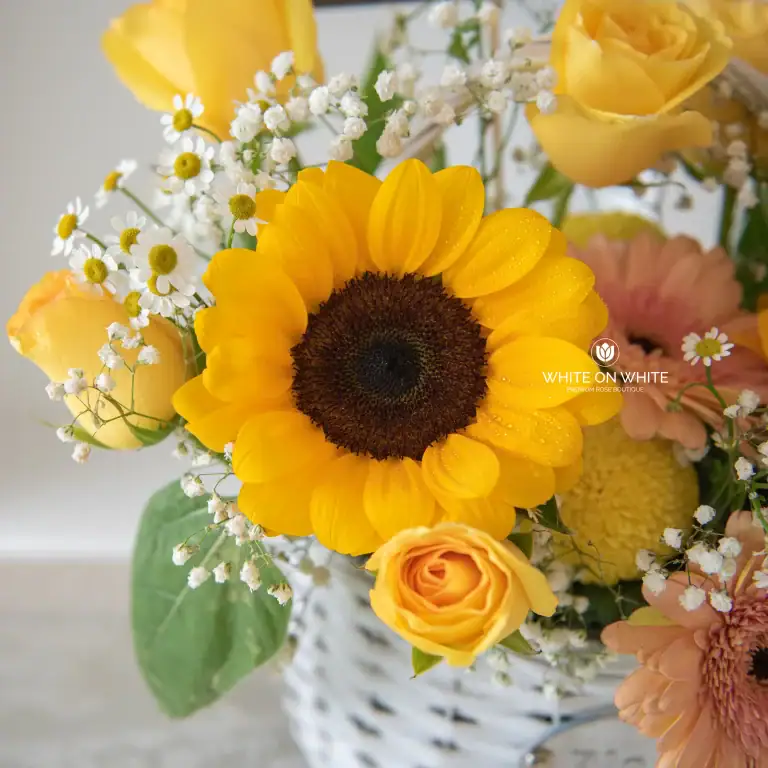 Sunflower Basket for Friendship, Grand Opening & Get Well Soon occasion, Flowers and Fruit Basket Delivery