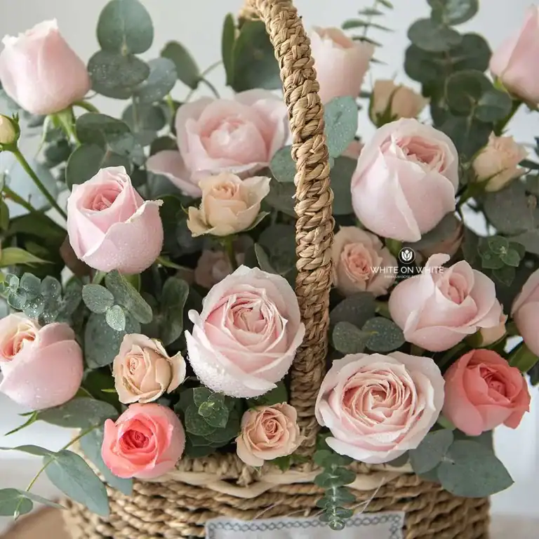 Pinkish Floral Basket for birthday, grand opening and retirement, flowers and fruit basket delivery