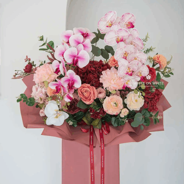 warmest-congratulations-1, grand opening flower stand, white on white florist, fresh fllower opening stand