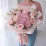 Gentle Love Bouquet, hydrange and pink rose bouquet