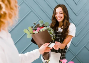 Girl with Flowers bouquet