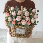 Pinkish Floral Basket for birthday, grand opening and retirement, flowers and fruit basket delivery