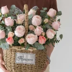 Pinkish Floral Basket for birthday, grand opening and retirement, flowers and fruit basket delivery