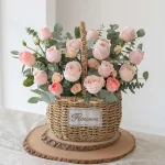 Pinkish Floral Basket for birthday, grand opening and retirement, flowers and fruit basket delivery