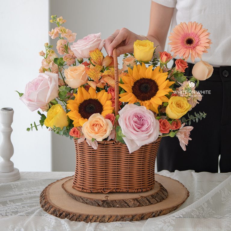 White On White florist, ipoh florist, flower shop, flower shop ipoh, florist in kl, flower shop kl, Blissful Sunshine Basket