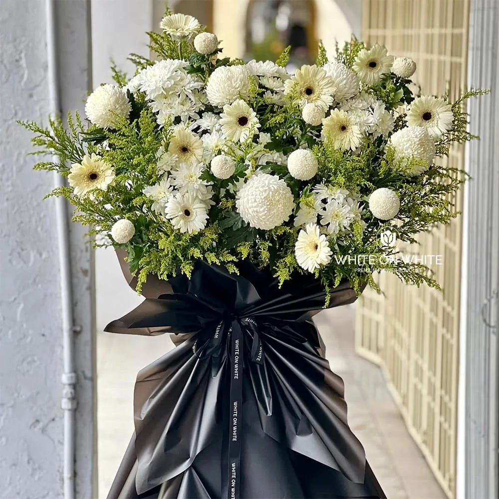 Peaceful Heaven, condolence flower stand, funeral flower arrangement