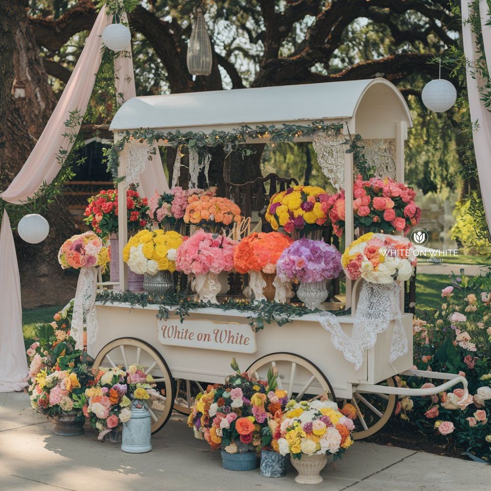 flower cart at the wedding, These 5 Wedding Decoration Trends Are Our New Obsession