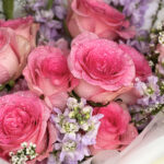 Love Roselle Bouquet, Purple Matthiola with Pink Roselle Roses Bouquet