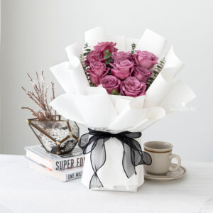 Purple Rose With Eucalyptus (White Wrapping)