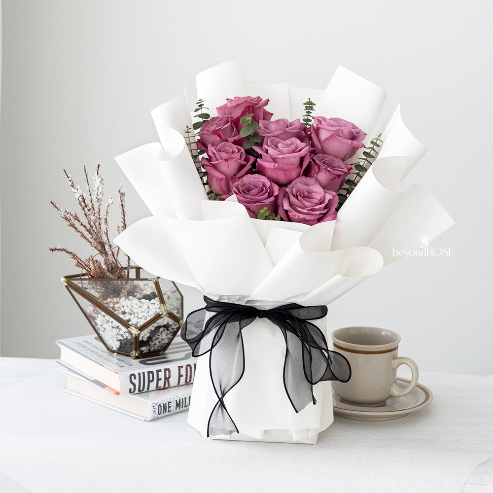 Purple Rose With Eucalyptus (White Wrapping)