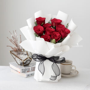 Red Rose With Eucalyptus (White Wrapping) , rose bouquet, beyondROSE