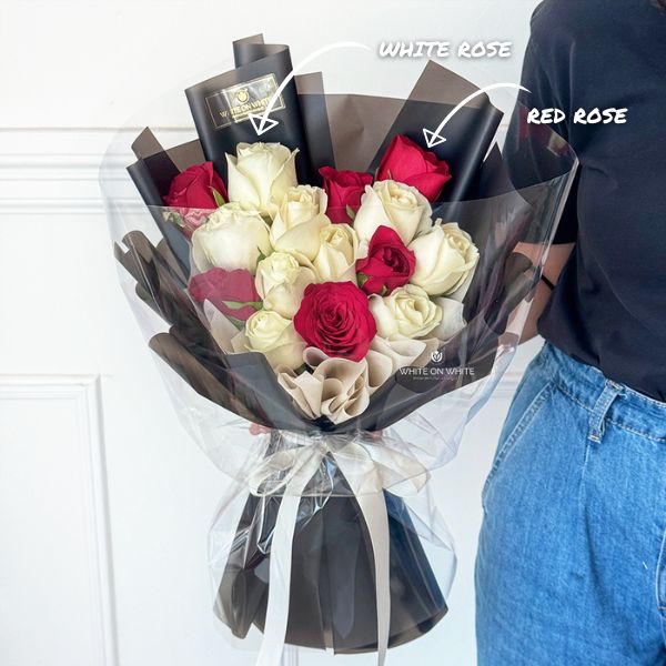 Red rose with white rose bouquet, precious love bouquet