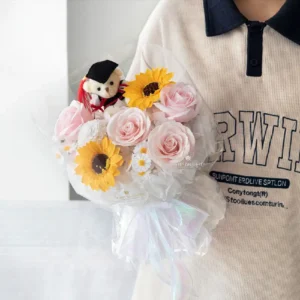 Endless Future Bouquet, budget graduation bouquet with bear