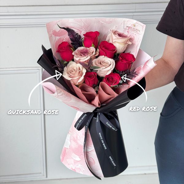 Red rose with quicksand rose bouquet, flower bouquet, fresh flower, florist, ipoh fresh flower, kl florist