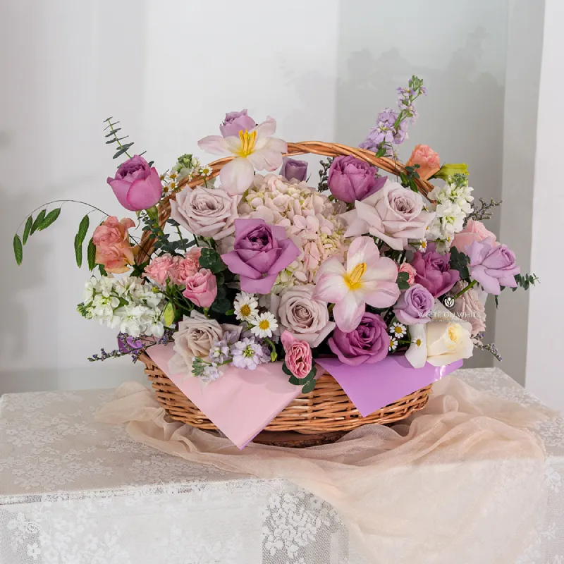 Berry Bloom Basket Berry Bloom Basket, flower basket, fresh flower, ipoh florist, white on white florist