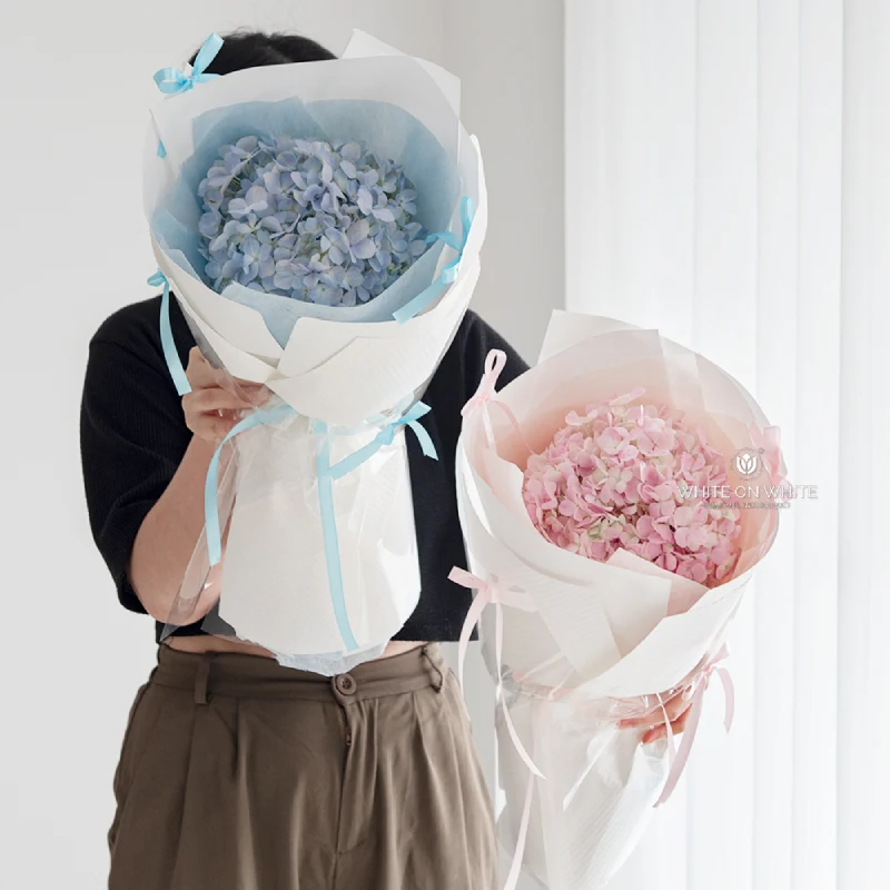 The Hydrangea Bouquet Blue and Pink, single stalk hydrangea bouquet, only hydrangea bouquet