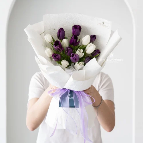 Purple and white tulip bouquet