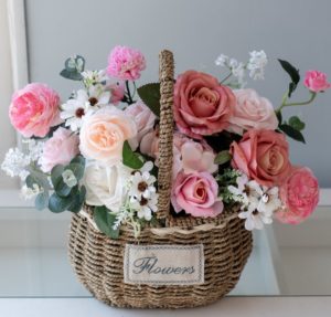 artificial flower basket for birthday, friendship and retirement, artficial flowers, artificial flower arrangements