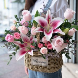 Lily Basket- Get Well Soon, Birthday & Friendship Gift. Flowers and Fruit Basket Delivery, floral box and basket