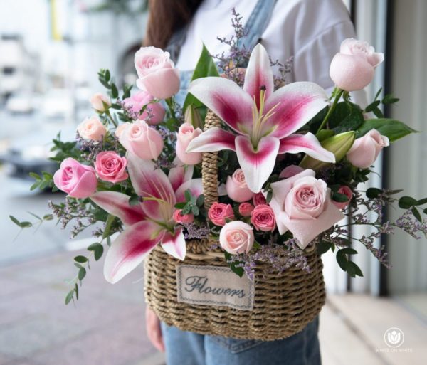Lily Basket- Get Well Soon, Birthday & Friendship Gift. Flowers and Fruit Basket Delivery, floral box and basket