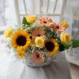 Sunflower Basket for Friendship, Grand Opening & Get Well Soon occasion, Flowers and Fruit Basket Delivery