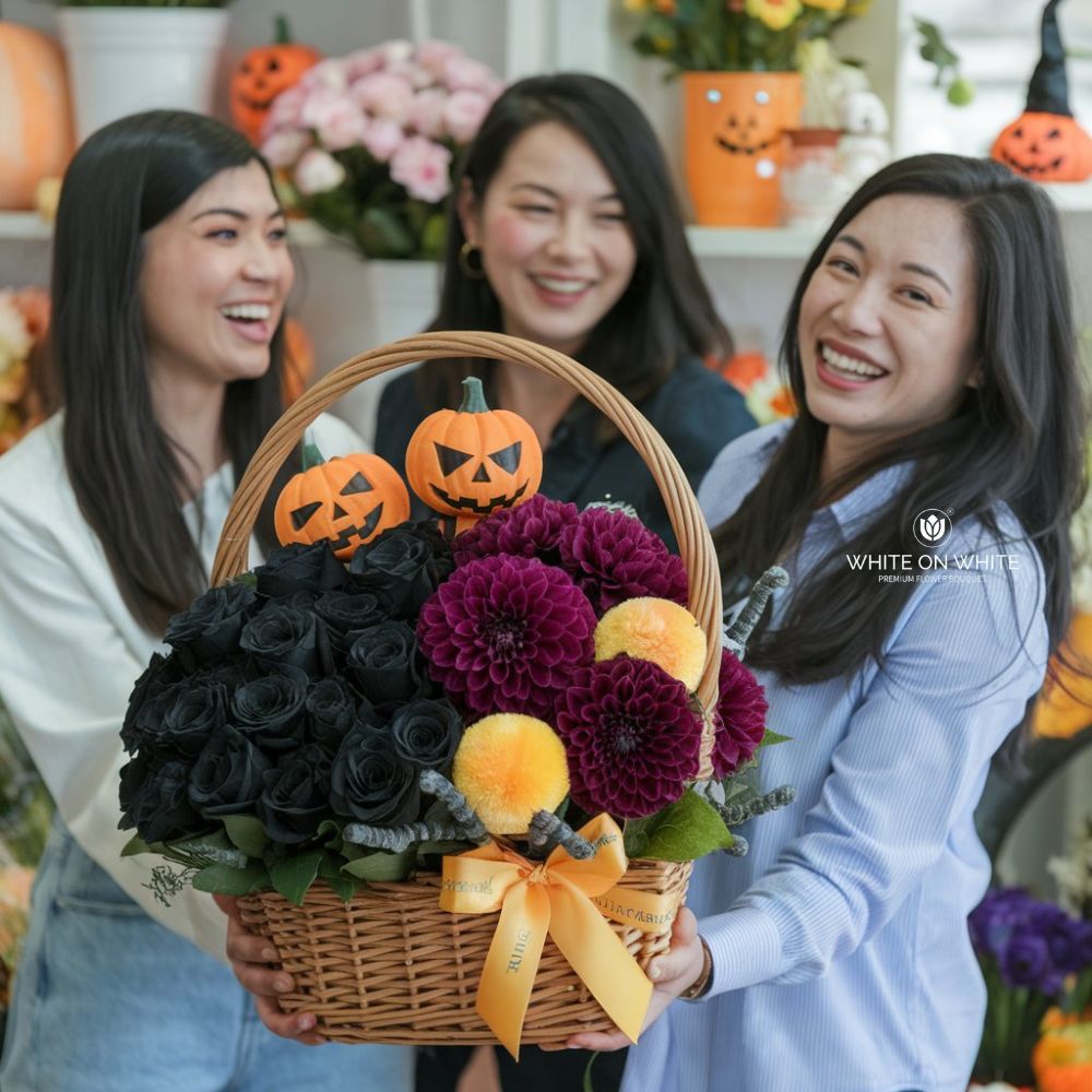 Halloween flower basket, halloween flower arrangement