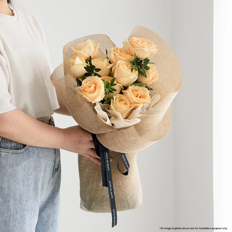 Evermore Bouquet featuring fresh red or champagne roses wrapped in rustic burlap, available for same day delivery Singapore
